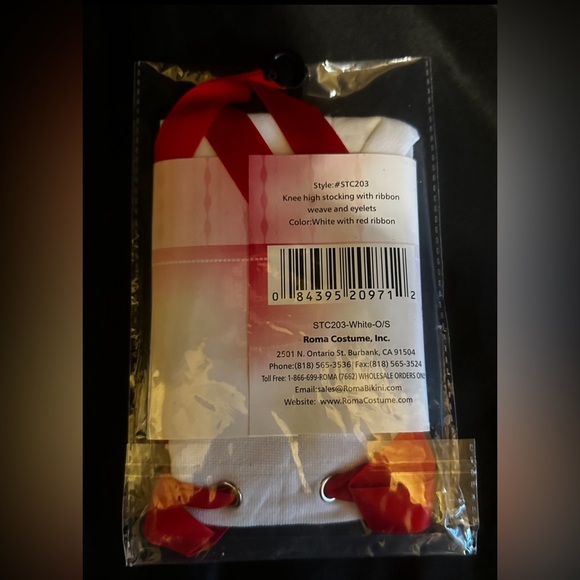 Sexy White with Red Ribbon Knee Highs Great with Nurse Costumes - Picture 2 of 2